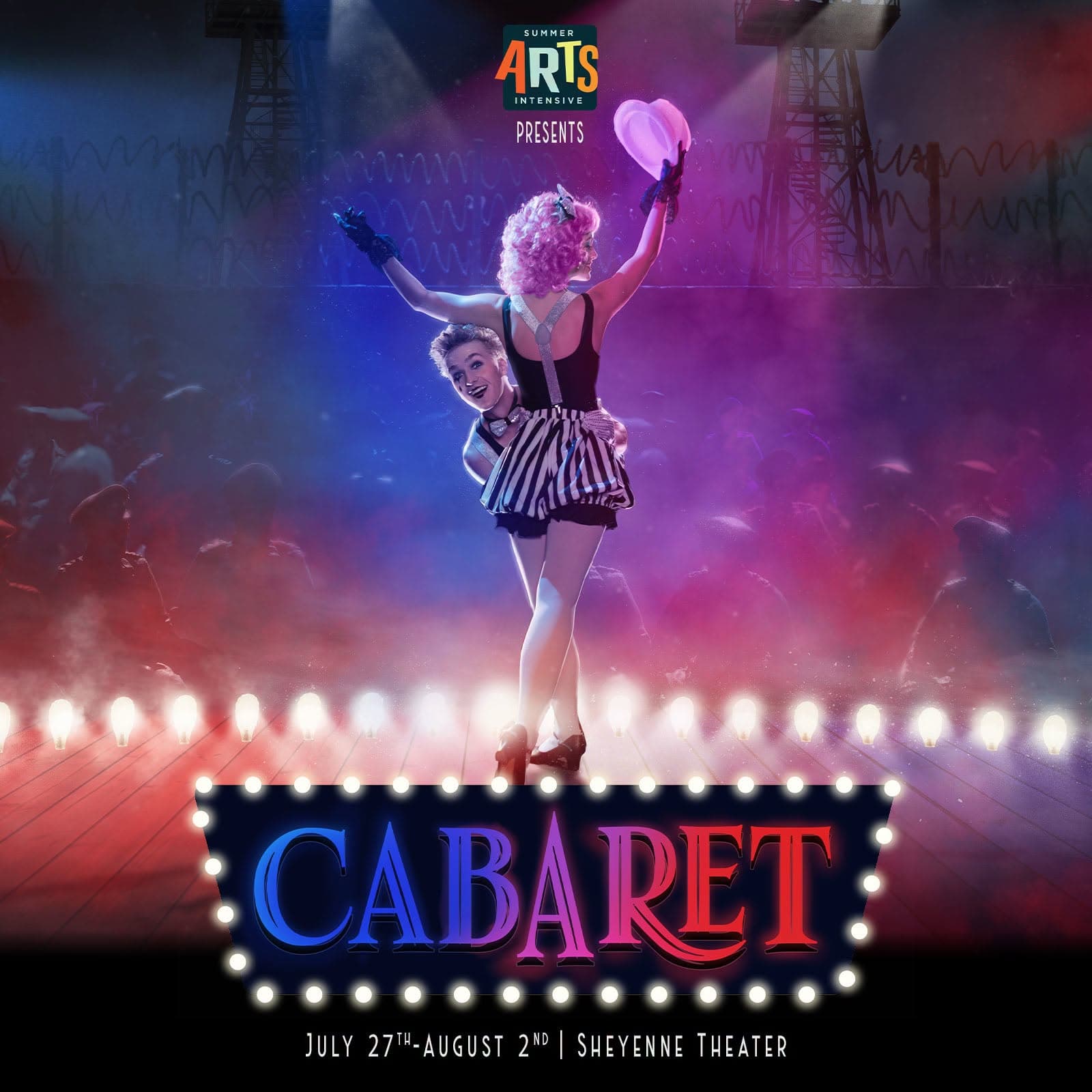The same Cabaret key art cropped square for social, the Summer Arts Intensive logo above the title.
